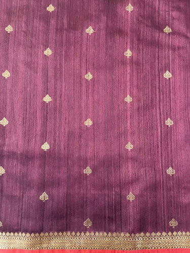 Banarasi Tussar Silk Saree | Deep Garnet | Handwoven | Ships from California